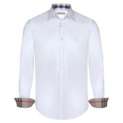 Pre Owned Burberry Brit White Novacheck Detail Cotton Shirt XL
