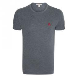 Pre Owned تي شيرت بربري بريت قطن رقبة مستديرة رصاصي داكنL