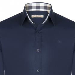 مملوكة مسبقًا Burberry Brit Navy Blue Novacheck Detail Cotton Shirt M