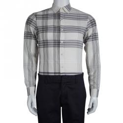 Burberry Beige Checked CottonLong Sleeve Button Front Shirt S