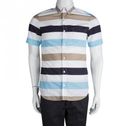 مملوكة مسبقًا قميص بربري بري قطن كتل لونية مخطط بأكمام قصيرة S