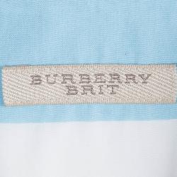 مملوكة مسبقًا قميص بربري بري قطن كتل لونية مخطط بأكمام قصيرة S