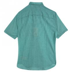 Pre Owned قميص بربري بريت أكمام قصيرة قطن كاروهات منقوش أخضر مزرق سماوي S