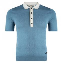 Burberry London Peridot Blue Contrast Collar Polo T-Shirt XS