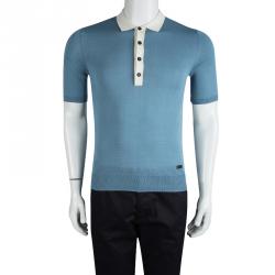 Burberry London Peridot Blue Contrast Collar Polo T-Shirt XS