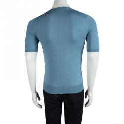 Burberry London Peridot Blue Contrast Collar Polo T-Shirt XS