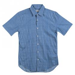 مملوكة مسبقًا Burberry London Lapis Blue Printed Short Sleeve Southbrook Shirt S