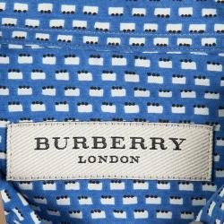 مملوكة مسبقًا Burberry London Lapis Blue Printed Short Sleeve Southbrook Shirt S