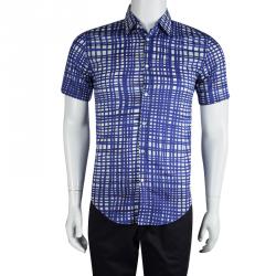 مملوكة مسبقًا Burberry London Indigo Check Printed Short Sleeve Shelbon Shirt S