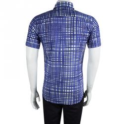 مملوكة مسبقًا Burberry London Indigo Check Printed Short Sleeve Shelbon Shirt S
