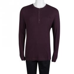 Pre Owned قميص بربري بريت رقبة ضيقة أكمام طويلة تريكو مضلع عنابية داكنة XXXL