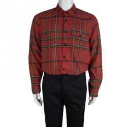 مملوكة مسبقًا Burberry Red Checked Cotton Long Sleeve Nelton Shirt XXL