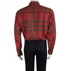 مملوكة مسبقًا Burberry Red Checked Cotton Long Sleeve Nelton Shirt XXL