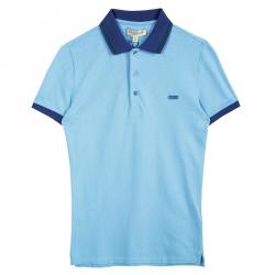 Pre Owned Burberry London Powder Blue Contrast Collar Honeycomb Knit Polo T-Shirt XS