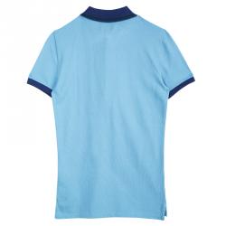 Pre Owned Burberry London Powder Blue Contrast Collar Honeycomb Knit Polo T-Shirt XS