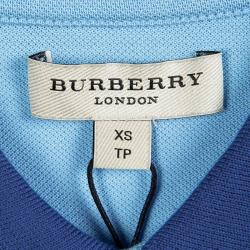 Pre Owned Burberry London Powder Blue Contrast Collar Honeycomb Knit Polo T-Shirt XS