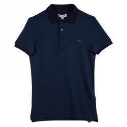 Burberry Deep Teal Blue Contrast Collar Honeycomb Knit Atkins Polo T-Shirt XS