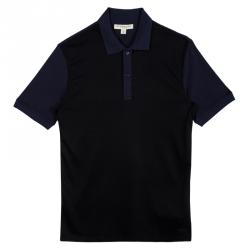 Pre Owned Burberry Black and Navy Blue Colorblock Polo T-Shirt XS