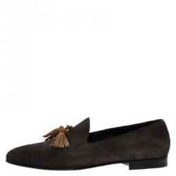 Burberry Grey Suede Lewis Tassel Loafers Size 45