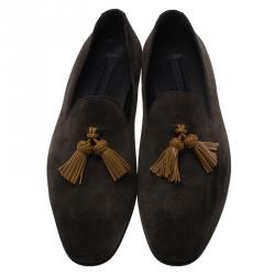 Burberry Grey Suede Lewis Tassel Loafers Size 45