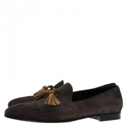 Burberry Grey Suede Lewis Tassel Loafers Size 45