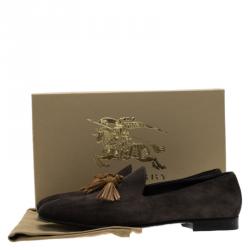 Burberry Grey Suede Lewis Tassel Loafers Size 45