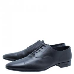 Pre Owned Burberry Black Leather Cap Toe Lace Up Derby Size 44