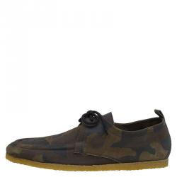 Burberry Olive Camouflage Print Leather Tobias Loafers Size 41