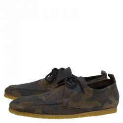 Burberry Olive Camouflage Print Leather Tobias Loafers Size 41