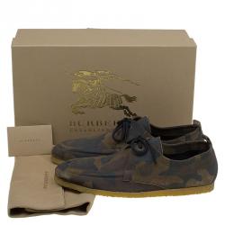 Burberry Olive Camouflage Print Leather Tobias Loafers Size 41