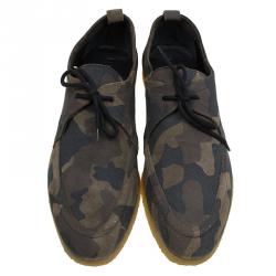 Burberry Olive Camouflage Print Leather Tobias Loafers Size 44
