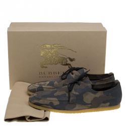 Burberry Olive Camouflage Print Leather Tobias Loafers Size 44