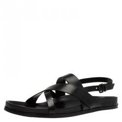 Burberry Black Leather Albans Cross Strap Sandals Size 46