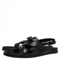Burberry Black Leather Albans Cross Strap Sandals Size 46
