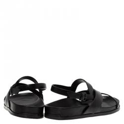 Burberry Black Leather Albans Cross Strap Sandals Size 46