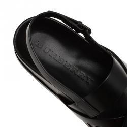 Burberry Black Leather Albans Cross Strap Sandals Size 46