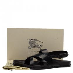 Burberry Black Leather Albans Cross Strap Sandals Size 46