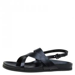 Pre Owned Burberry Black Leather Albans Cross Strap Sandals Size 46