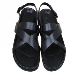 Pre Owned Burberry Black Leather Albans Cross Strap Sandals Size 46