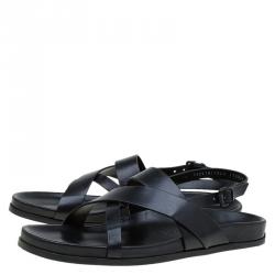 Pre Owned Burberry Black Leather Albans Cross Strap Sandals Size 46