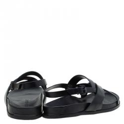 Pre Owned Burberry Black Leather Albans Cross Strap Sandals Size 46