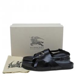 Pre Owned Burberry Black Leather Albans Cross Strap Sandals Size 46