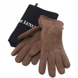Burberry Brown Shearling Luca Gloves Size 8