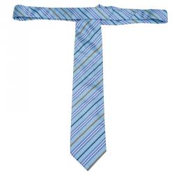 Pre Owned Burberry Blue Silk Striped Tie