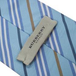 Pre Owned Burberry Blue Silk Striped Tie