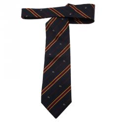 Pre Owned Burberry Blue and Red Striped Silk Tie