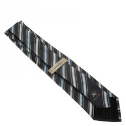 Pre Owned Burberry Grey Striped Silk Tie