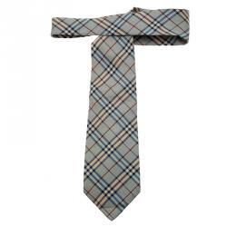 مملوكة مسبقًا Burberry Light Blue Novacheck Print Silk Tie 