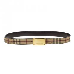 Burberry Beige Classic Check Coated Canvas Barnsfield Plaque Belt 75CM