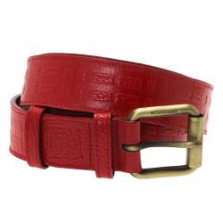 Pre Owned Burberry Red Embossed Leather Belt 90CM